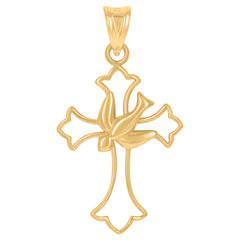 10kt Yellow Gold Unisex Dove Cross Religious Charm Pendant