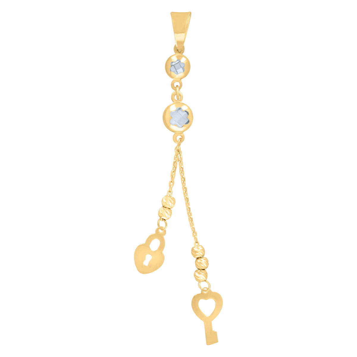 10kt Yellow Gold Womens Cubic-Zirconia Dangling Lock & Key Fashion Charm Pendant