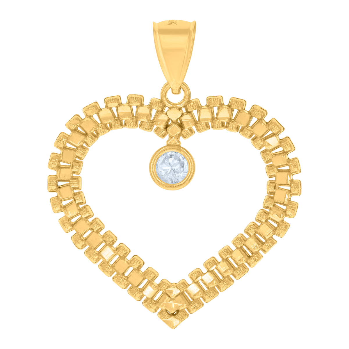 10kt Yellow Gold Womens Cubic-Zirconia Heart Cross Religious Charm Pendant
