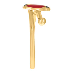 14kt Yellow Gold Baby Black Red Enameled Ladybug Fashion Ring