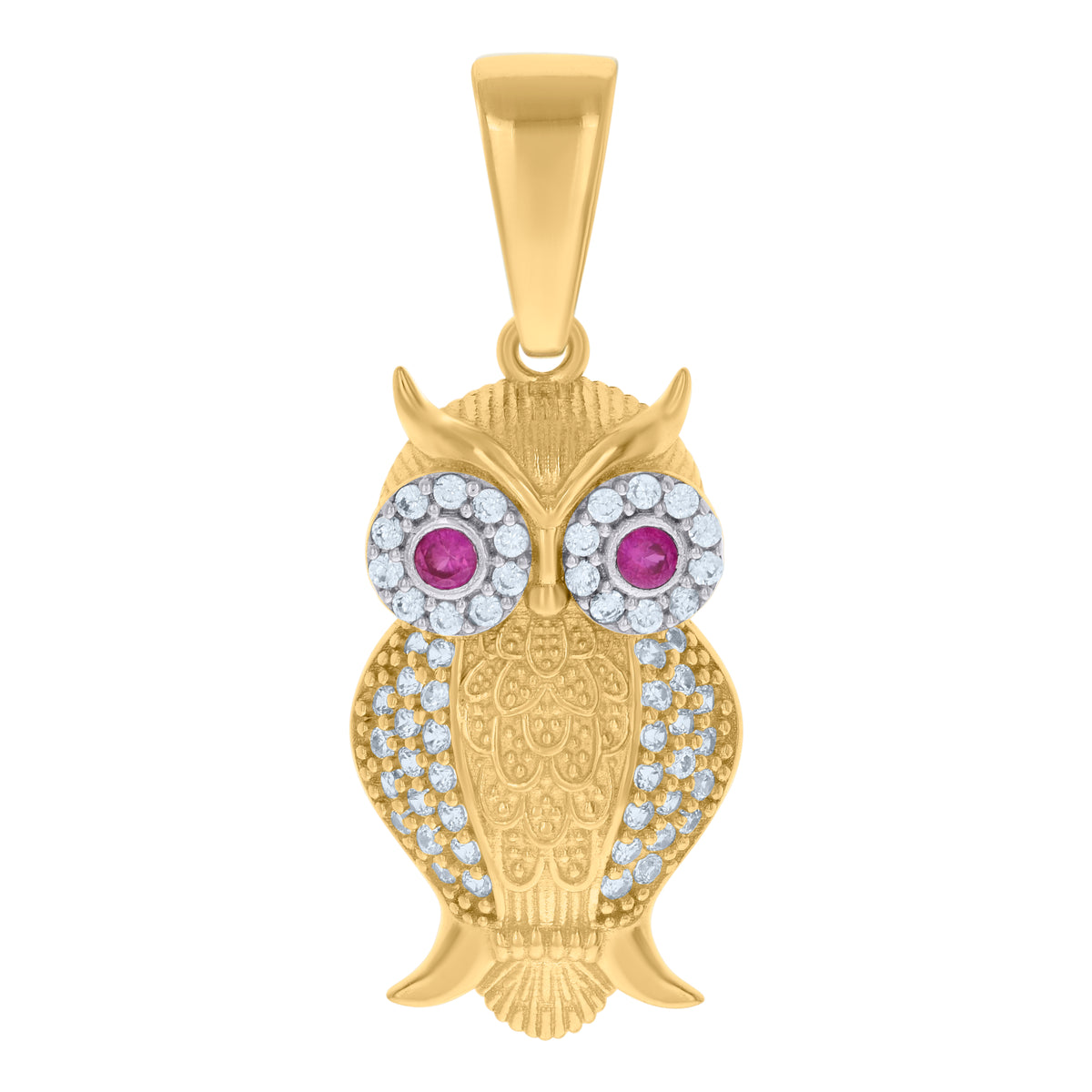 10kt Two-tone Gold Unisex Purple White Cubic-Zirconia Owl Bird Wildlife Charm Pendant
