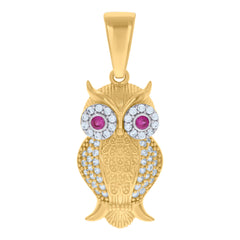 10kt Two-tone Gold Unisex Purple White Cubic-Zirconia Owl Bird Wildlife Charm Pendant