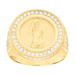 10kt Yellow Gold Unisex Cubic-Zirconia Guadalupe Religious Ring