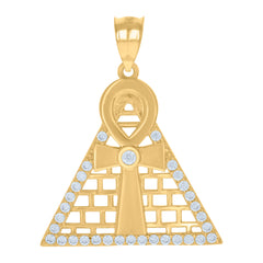 10kt Yellow Gold Unisex Cubic-Zirconia Pyramid Egyptian Ankh Cross Religious Charm Pendant