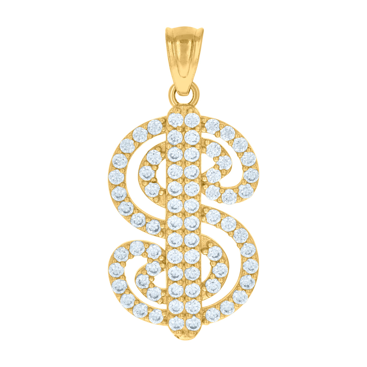10kt Yellow Gold Unisex Cubic-Zirconia Dollar Sign Currency Charm Pendant