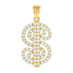 10kt Yellow Gold Unisex Cubic-Zirconia Dollar Sign Currency Charm Pendant
