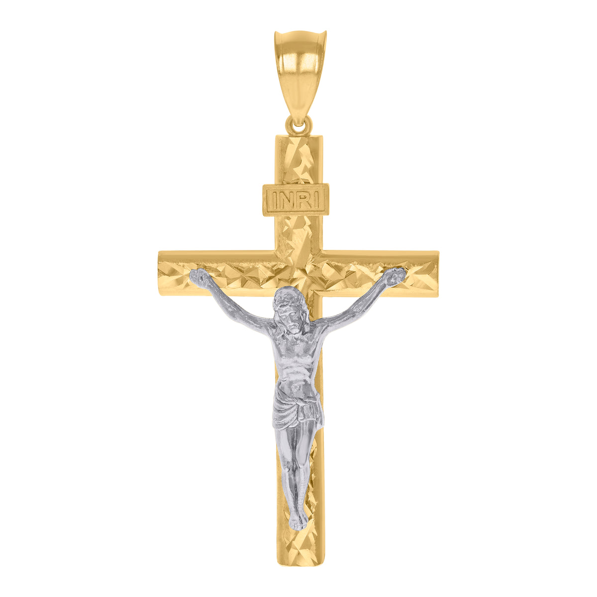 10kt Two-tone Gold Mens INRI Crucifix Cross Religious Charm Pendant