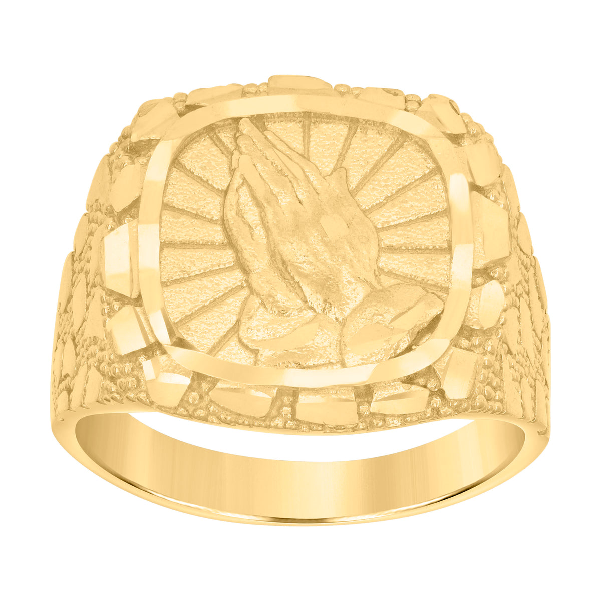 10kt Yellow Gold Womens Diamond-Cut Textured Initial Letter R Band Ring