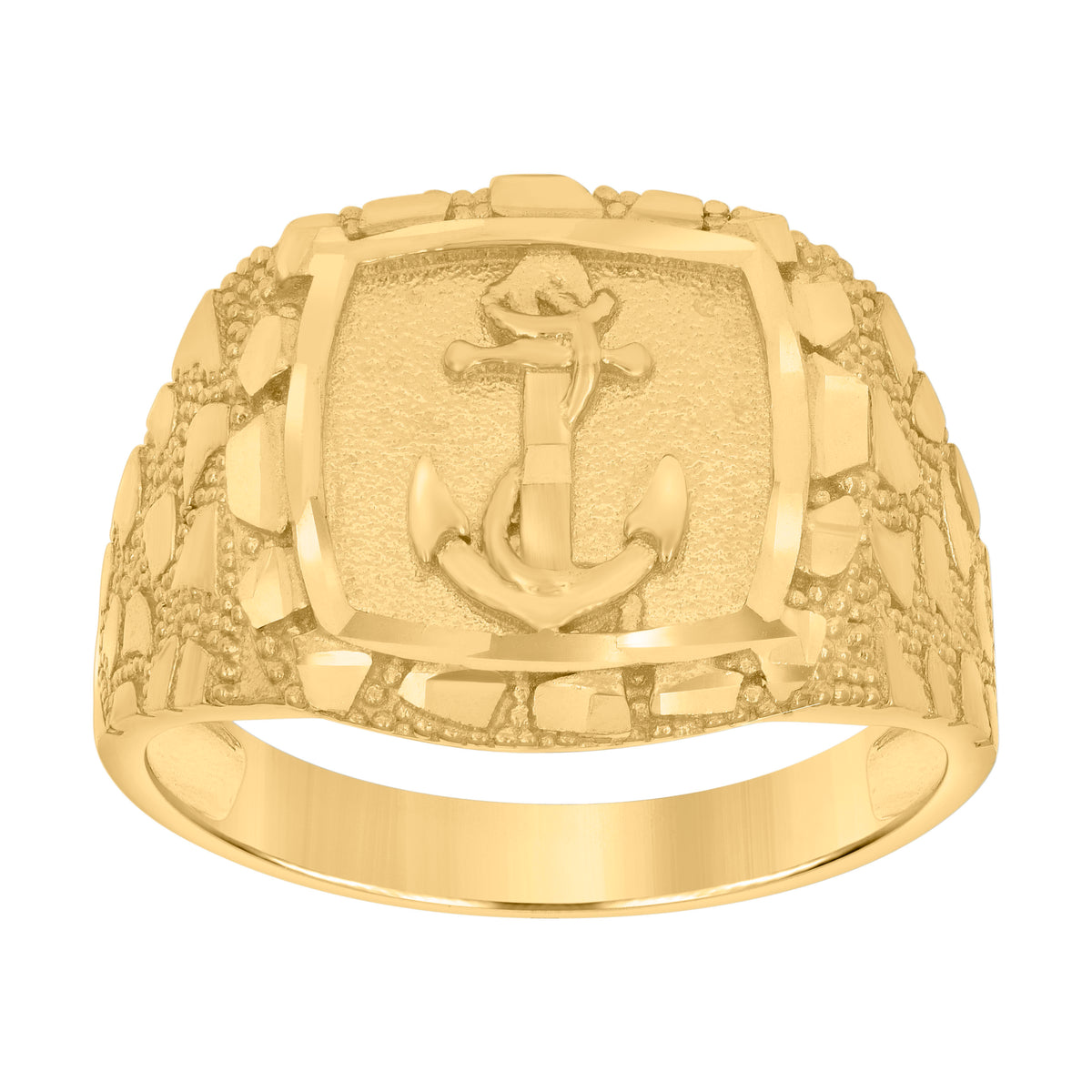 10kt Yellow Gold Womens Diamond-Cut Textured Initial Letter T Band Ring
