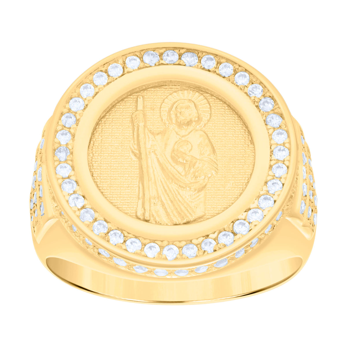 10kt Yellow Gold Mens Cubic-Zirconia St. Jude Religious Ring