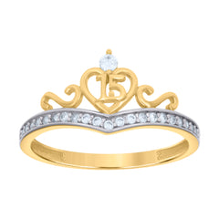 14kt Two-tone Gold Womens Cubic-Zirconia 15 Quinceanera Ring
