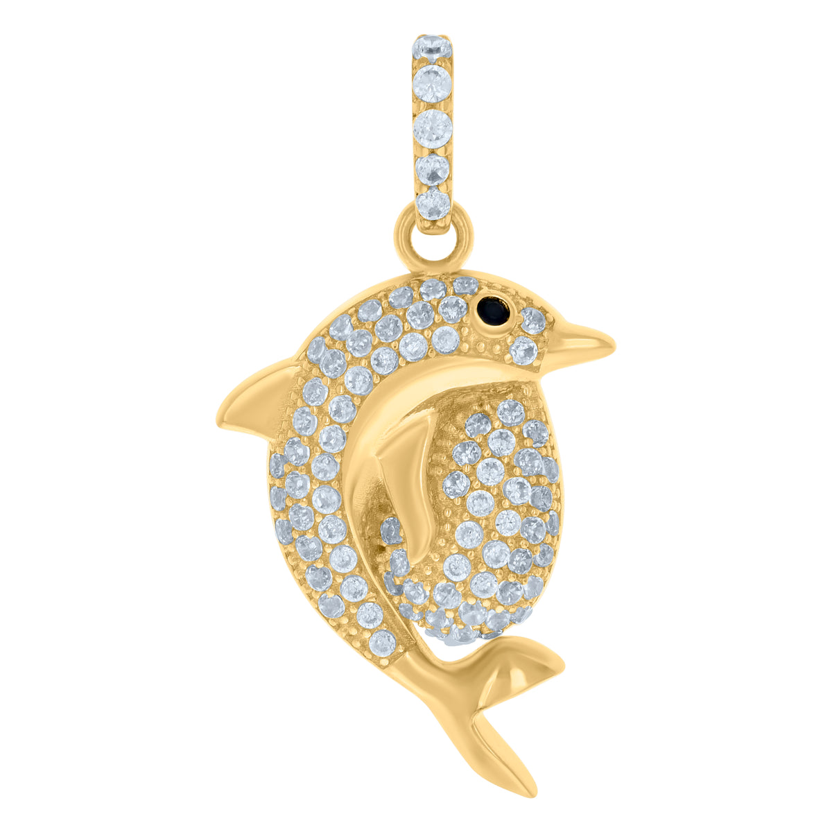 10kt Yellow Gold Womens Black White Cubic-Zirconia Dolphin Fish Ocean Charm Pendant