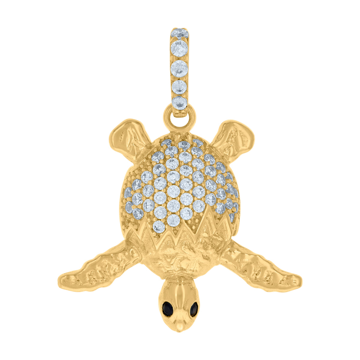 10kt Yellow Gold Womens Black White Cubic-Zirconia Turtle Ocean Charm Pendant