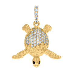 10kt Yellow Gold Womens Black White Cubic-Zirconia Turtle Ocean Charm Pendant