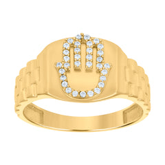 14kt Yellow Gold Mens Cubic-Zirconia Hamsa Symbols Religious Ring