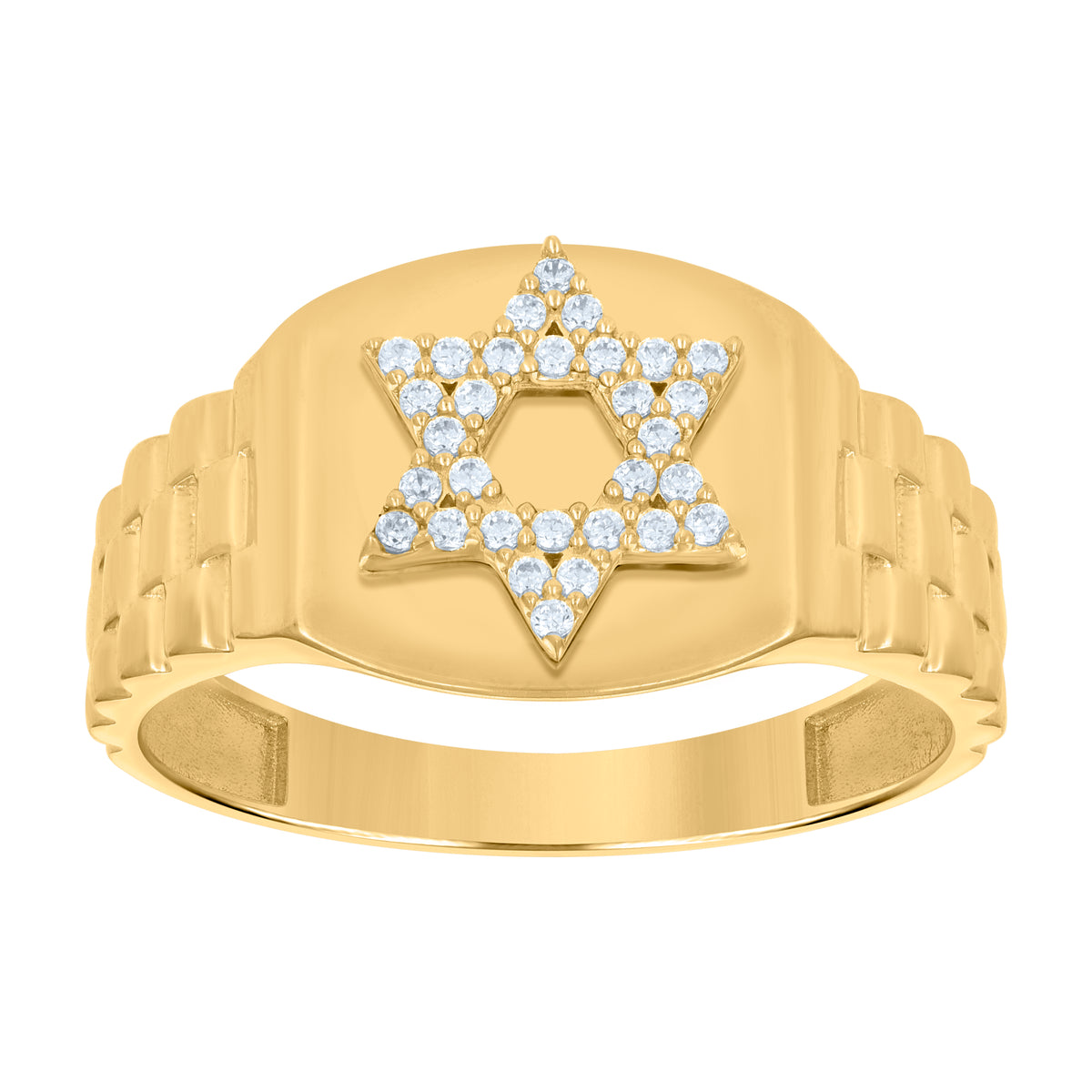 14kt Yellow Gold Mens Cubic-Zirconia Star Of David Symbols Religious Ring