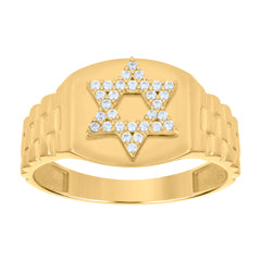 14kt Yellow Gold Mens Cubic-Zirconia Star Of David Symbols Religious Ring