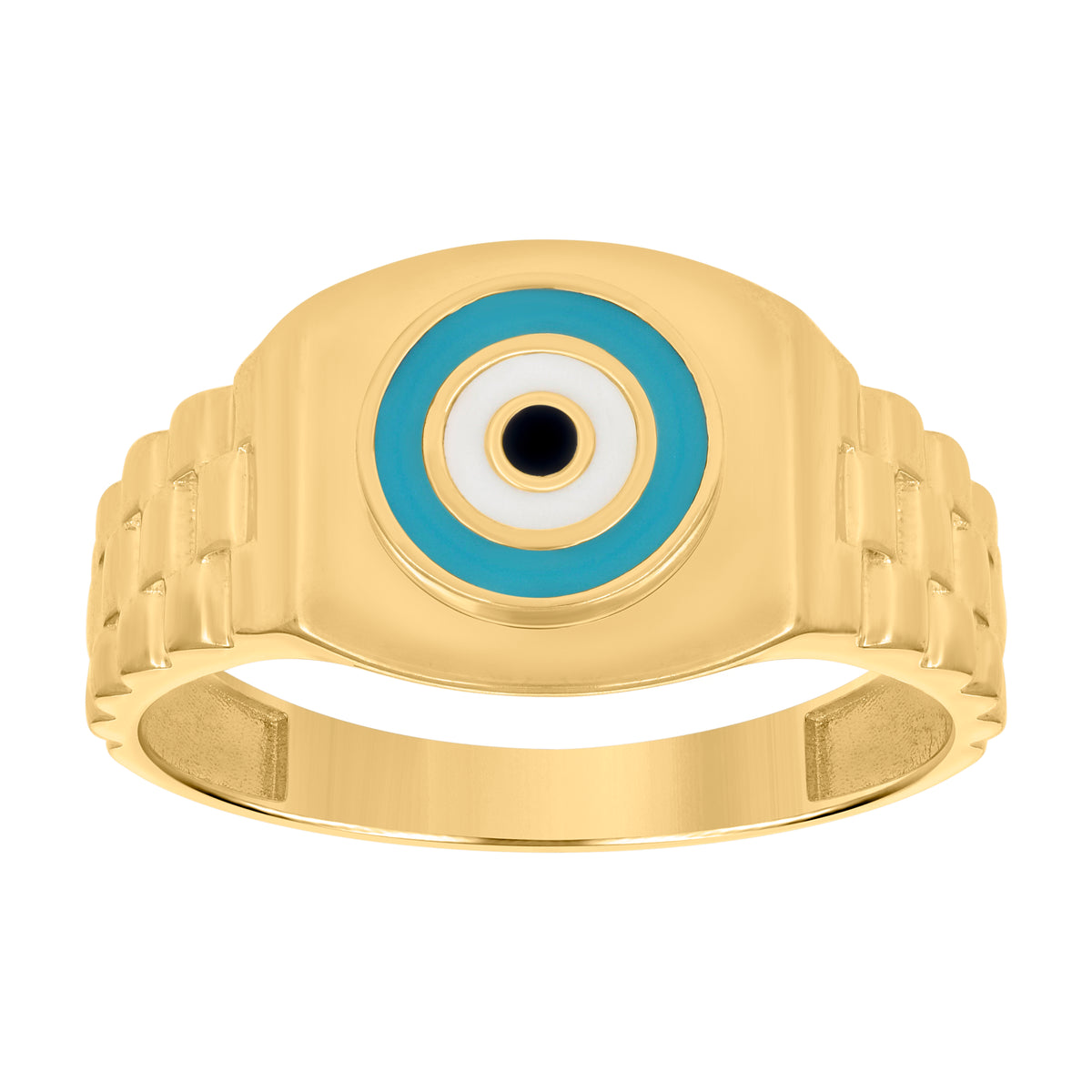 14kt Yellow Gold Mens Enameled Evil Eye Good Luck Ring