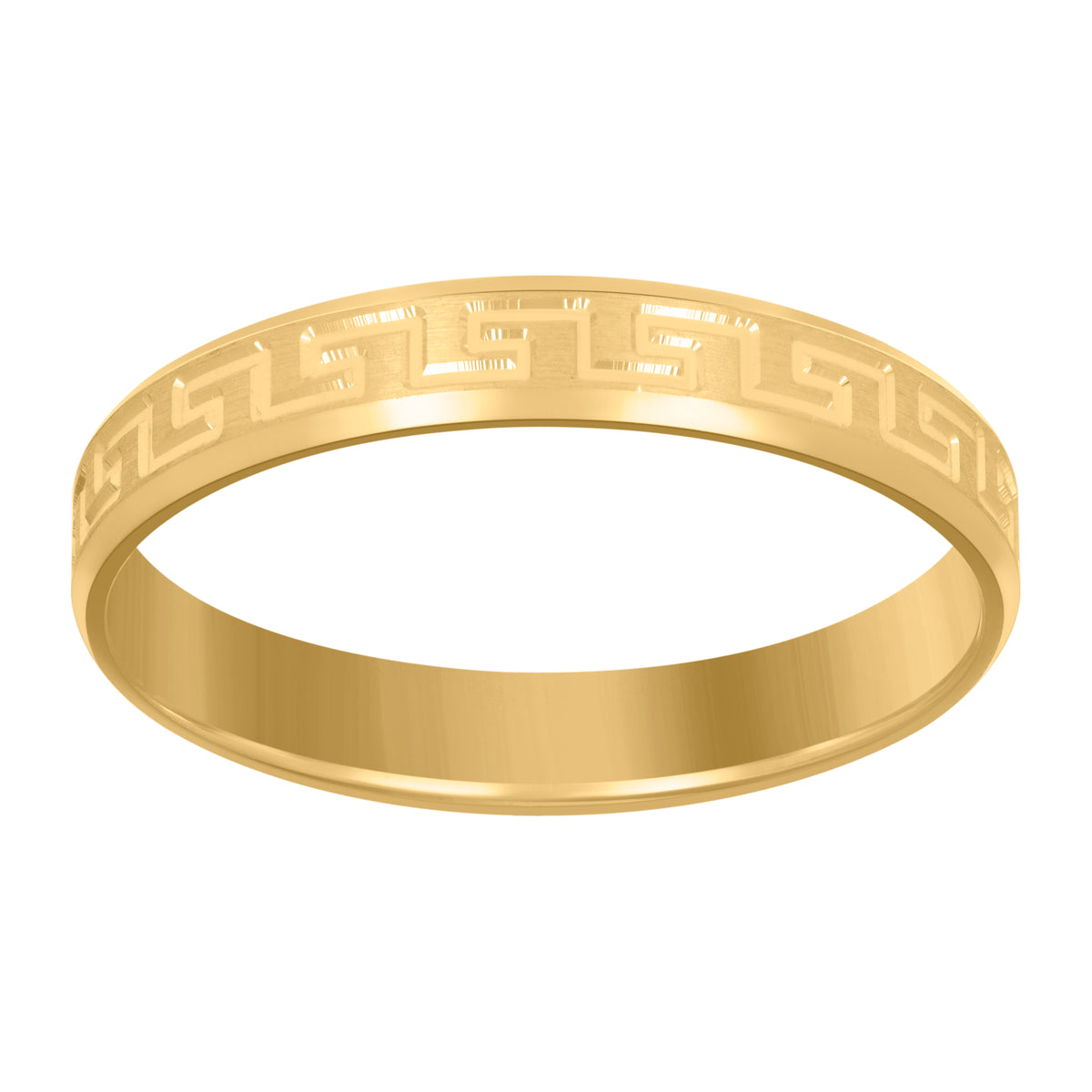 14kt Yellow Gold Mens Greek Key Beveled Edge Wedding Band Ring 4mm Size 12