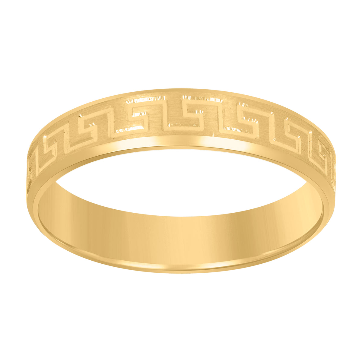 14kt Yellow Gold Mens Greek Key Beveled Edge Wedding Band Ring 5mm Size 7