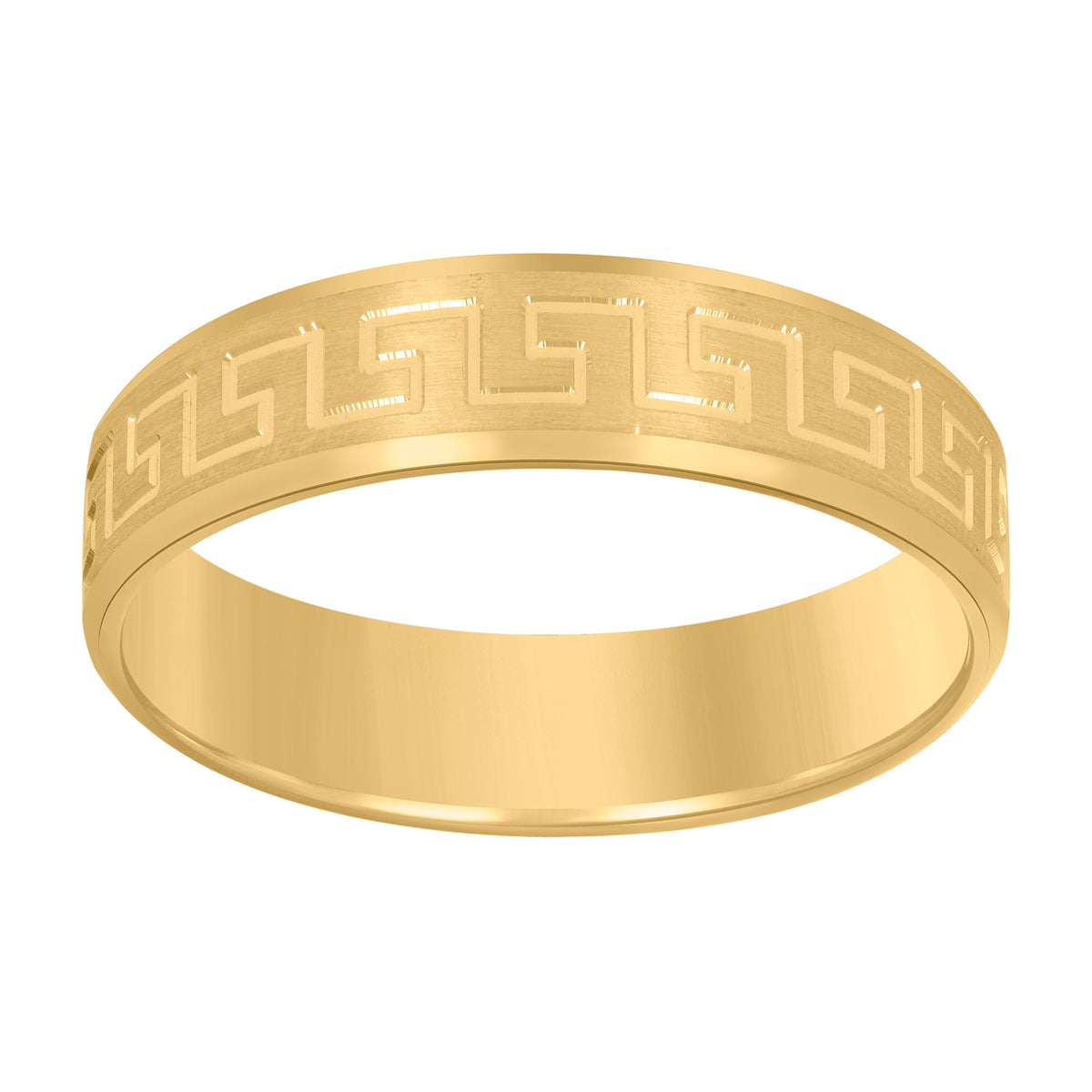 14kt Yellow Gold Mens Greek Key Beveled Edge Wedding Band Ring 6mm Size 13
