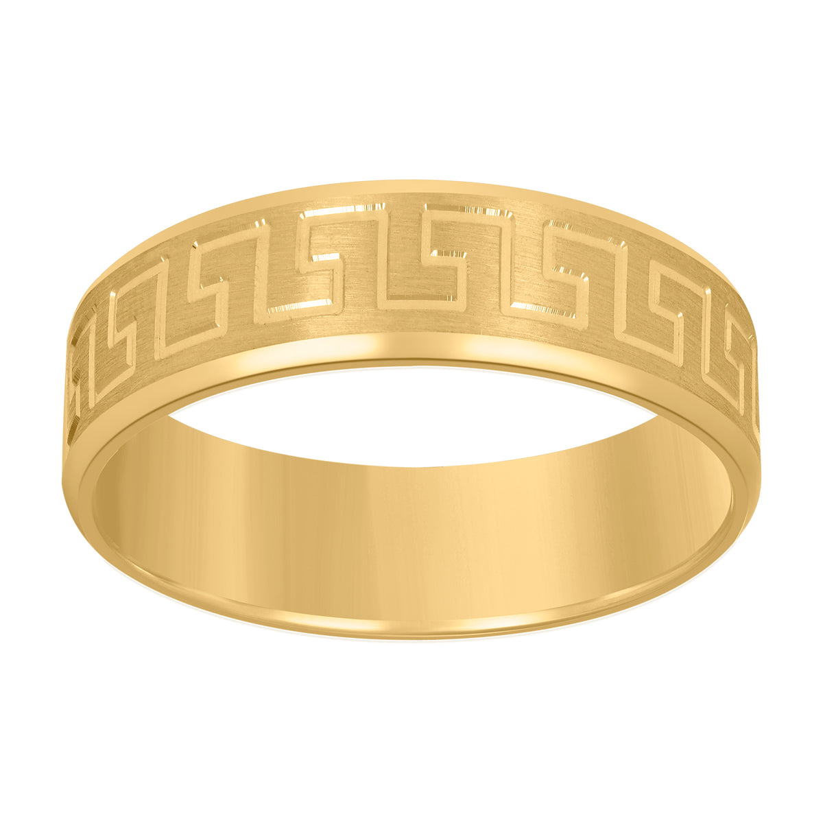 14kt Yellow Gold Mens Greek Key Beveled Edge Wedding Band Ring 7mm Size 13