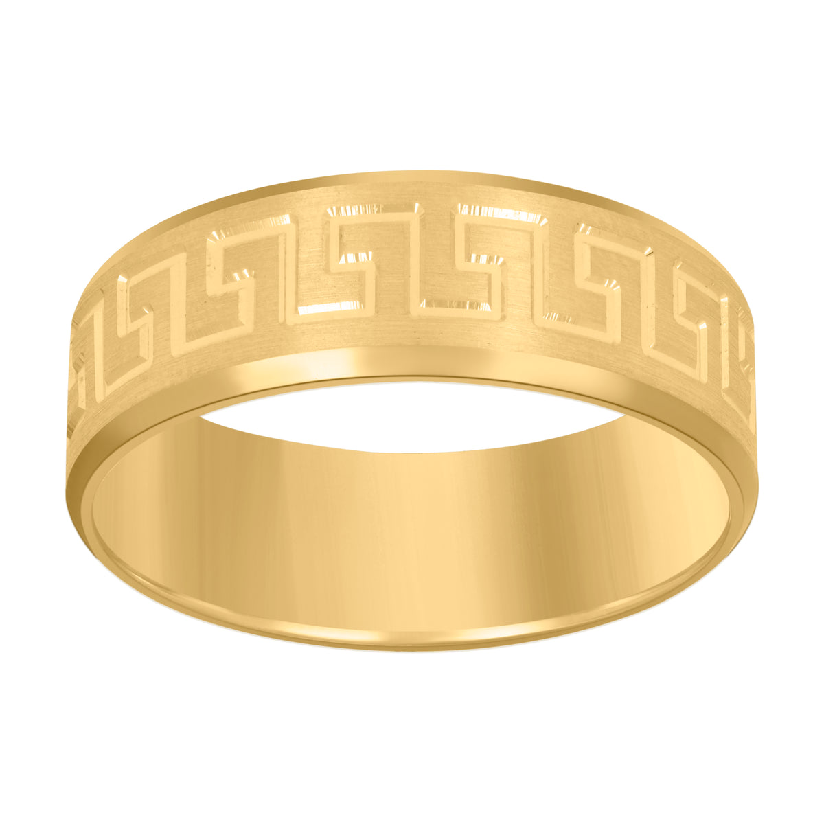 14kt Yellow Gold Mens Greek Key Beveled Edge Wedding Band Ring 8mm Size 7