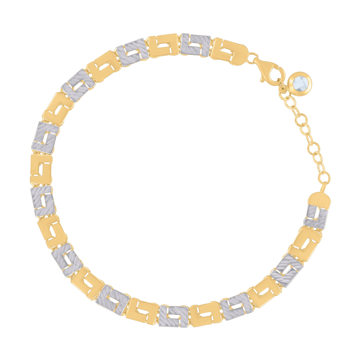 14kt Two-tone Gold Womens Cubic-Zirconia Fashion Link Bracelet Size 8 Inches