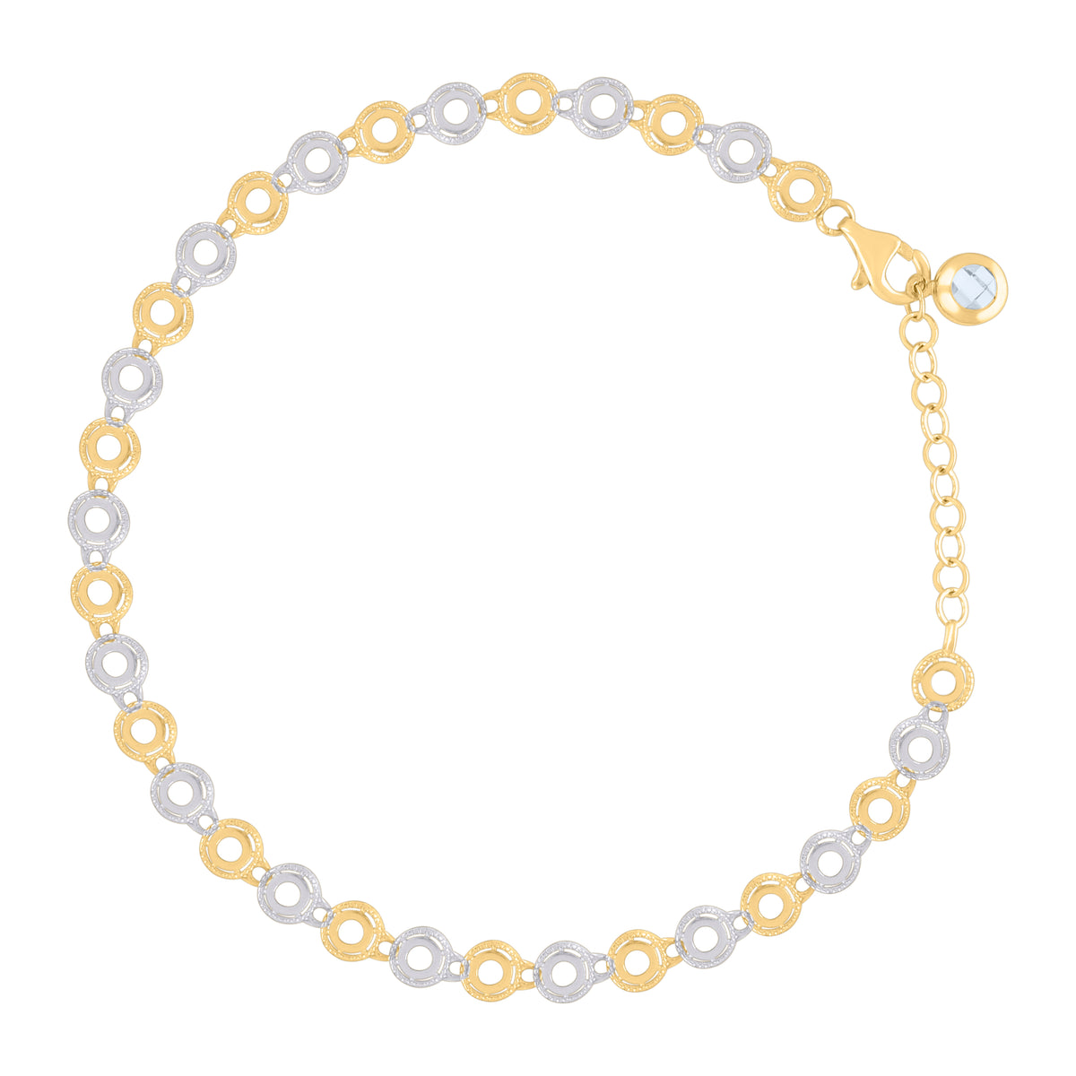 10kt Yellow Gold Womens Cubic-Zirconia Diamond-Cut Beaded Charm Anklet Size 10 Inches