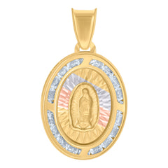 10kt Tri-Color Gold Womens Cubic-Zirconia Oval Medallion Guadalupe Religious Charm Pendant