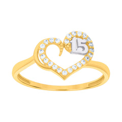 14kt Two-tone Gold Womens Cubic-Zirconia Sweet 15 Heart Quinceanera Ring