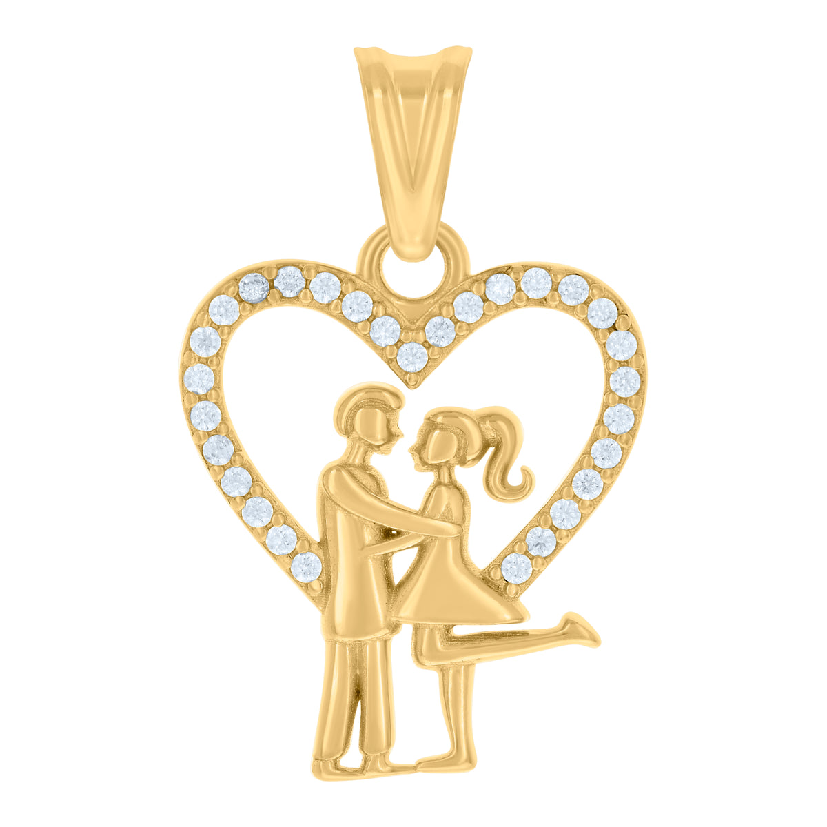 10kt Yellow Gold Womens Cubic-Zirconia Couple Heart Charm Pendant