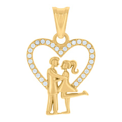 10kt Yellow Gold Womens Cubic-Zirconia Couple Heart Charm Pendant