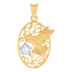 10kt Two-tone Gold Womens Cubic-Zirconia Oval Hummingbird Bird Wildlife Charm Pendant