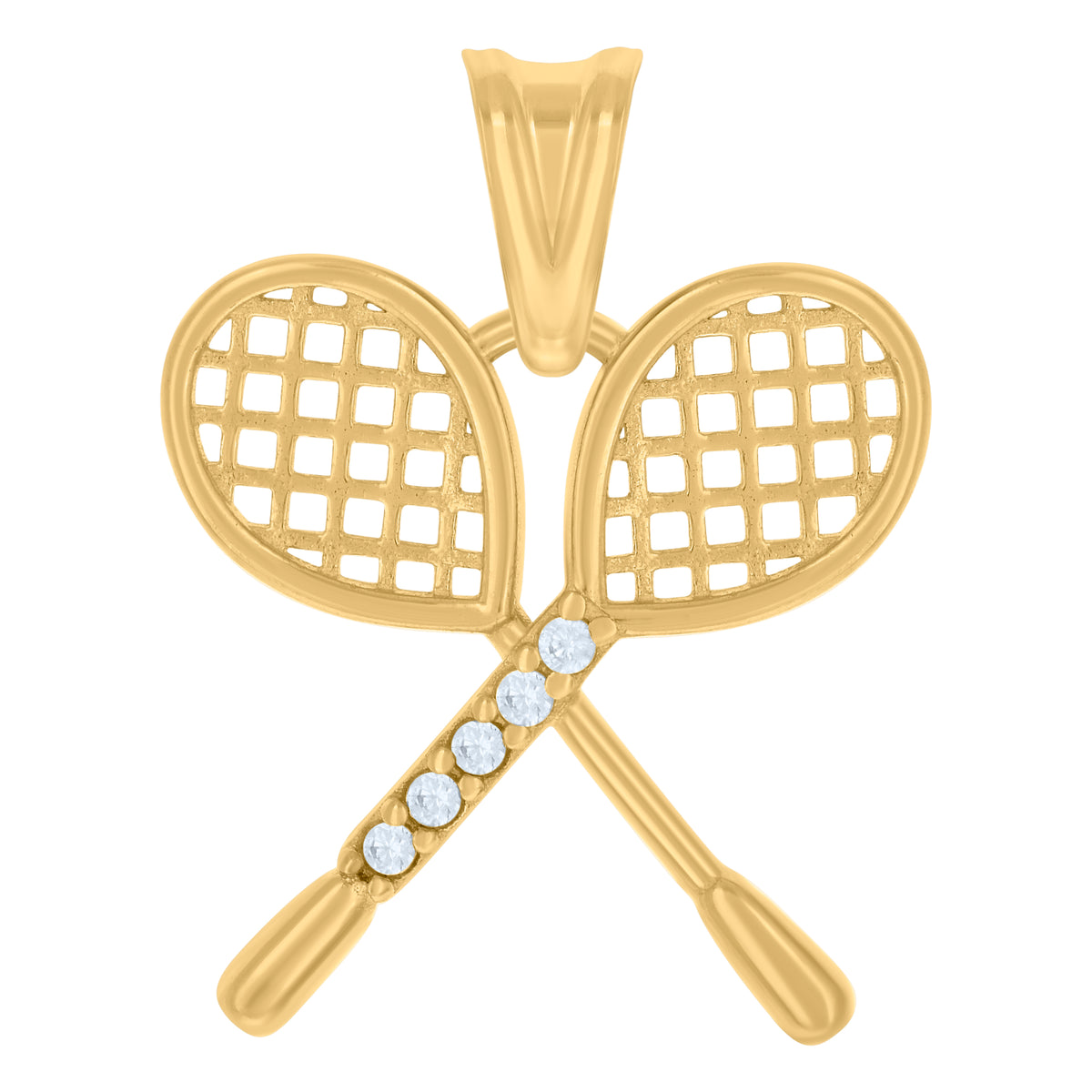 10kt Yellow Gold Unisex Cubic-Zirconia Tennis Racket Sports Charm Pendant