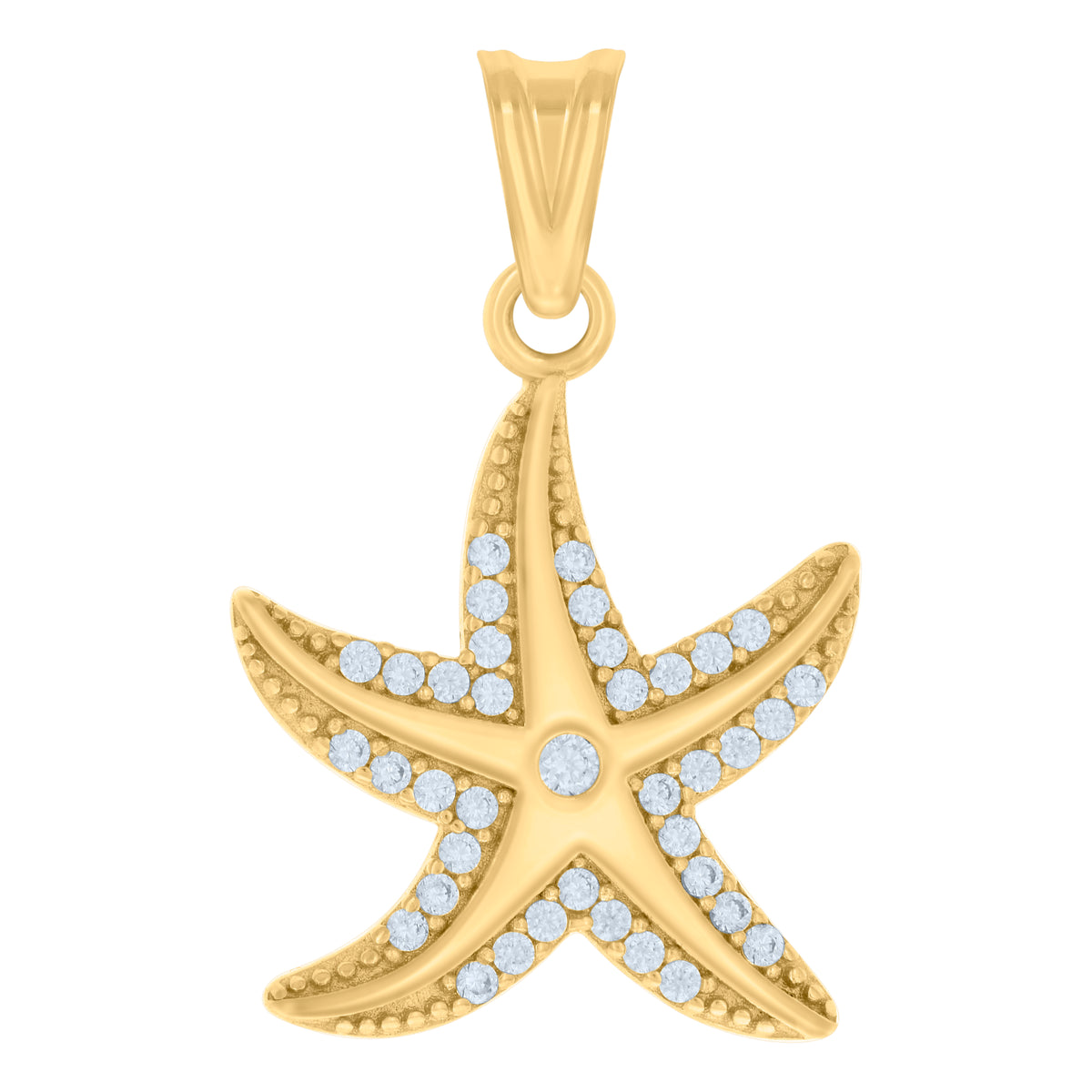 10kt Yellow Gold Unisex Cubic-Zirconia Star Fish Ocean Charm Pendant