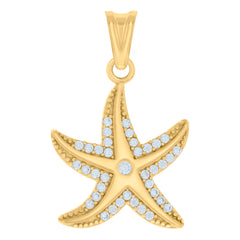 10kt Yellow Gold Unisex Cubic-Zirconia Star Fish Ocean Charm Pendant