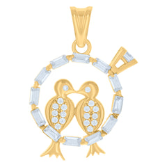 10kt Yellow Gold Womens Baguette Round Cubic-Zirconia Lovebirds Wildlife Charm Pendant