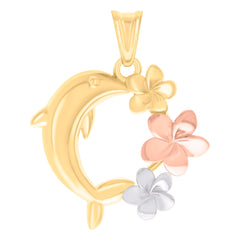 10kt Tri-Color Gold Womens Flower Dolphin Fish Ocean Charm Pendant