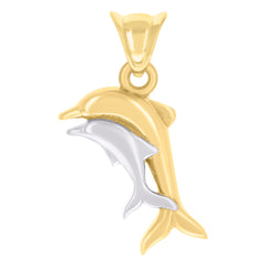 10kt Two-tone Gold Unisex Dolphin Fish Ocean Charm Pendant