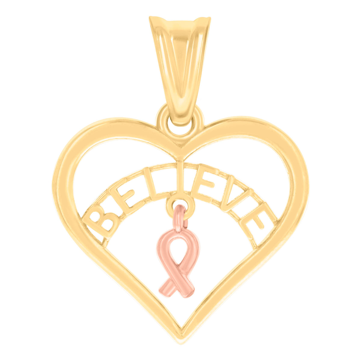 10kt Two-tone Gold Womens BELIEVE IN HEART Charm Pendant