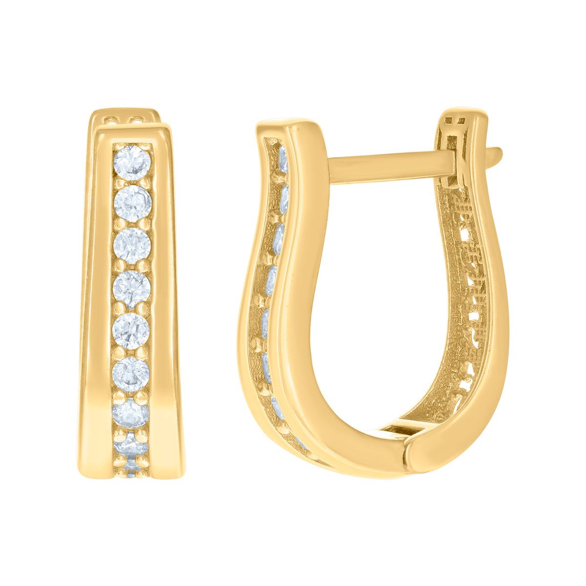 10kt Yellow Gold Womens Cubic-Zirconia U-Shaped Hoop Earrings