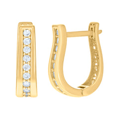 10kt Yellow Gold Womens Cubic-Zirconia U-Shaped Hoop Earrings