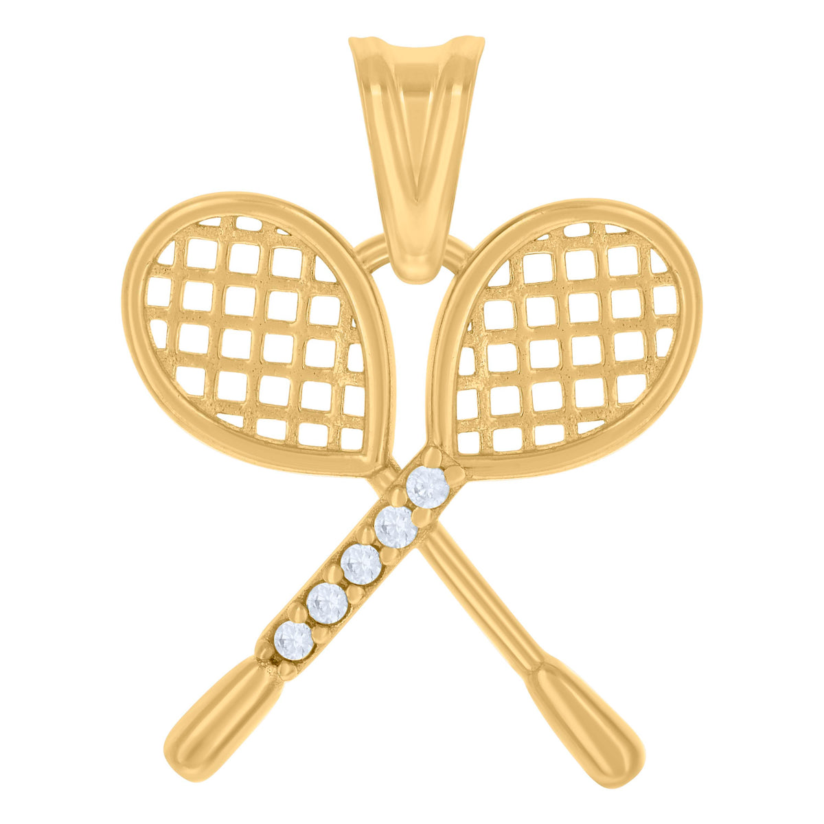 14kt Yellow Gold Unisex Cubic-Zirconia Tennis Racket Sports Charm Pendant