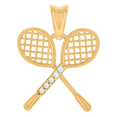14kt Yellow Gold Unisex Cubic-Zirconia Tennis Racket Sports Charm Pendant