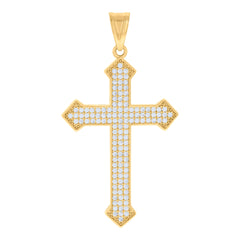14kt Yellow Gold Men Cubic-Zirconia Cross Religious Charm Pendant