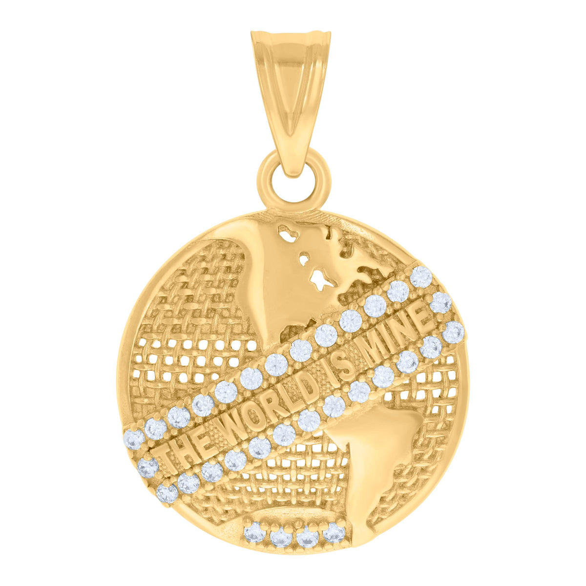 14kt Yellow Gold Men Cubic-Zirconia The World Is Mine Globe Charm Pendant