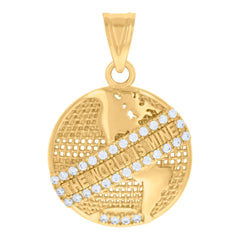 14kt Yellow Gold Men Cubic-Zirconia The World Is Mine Globe Charm Pendant
