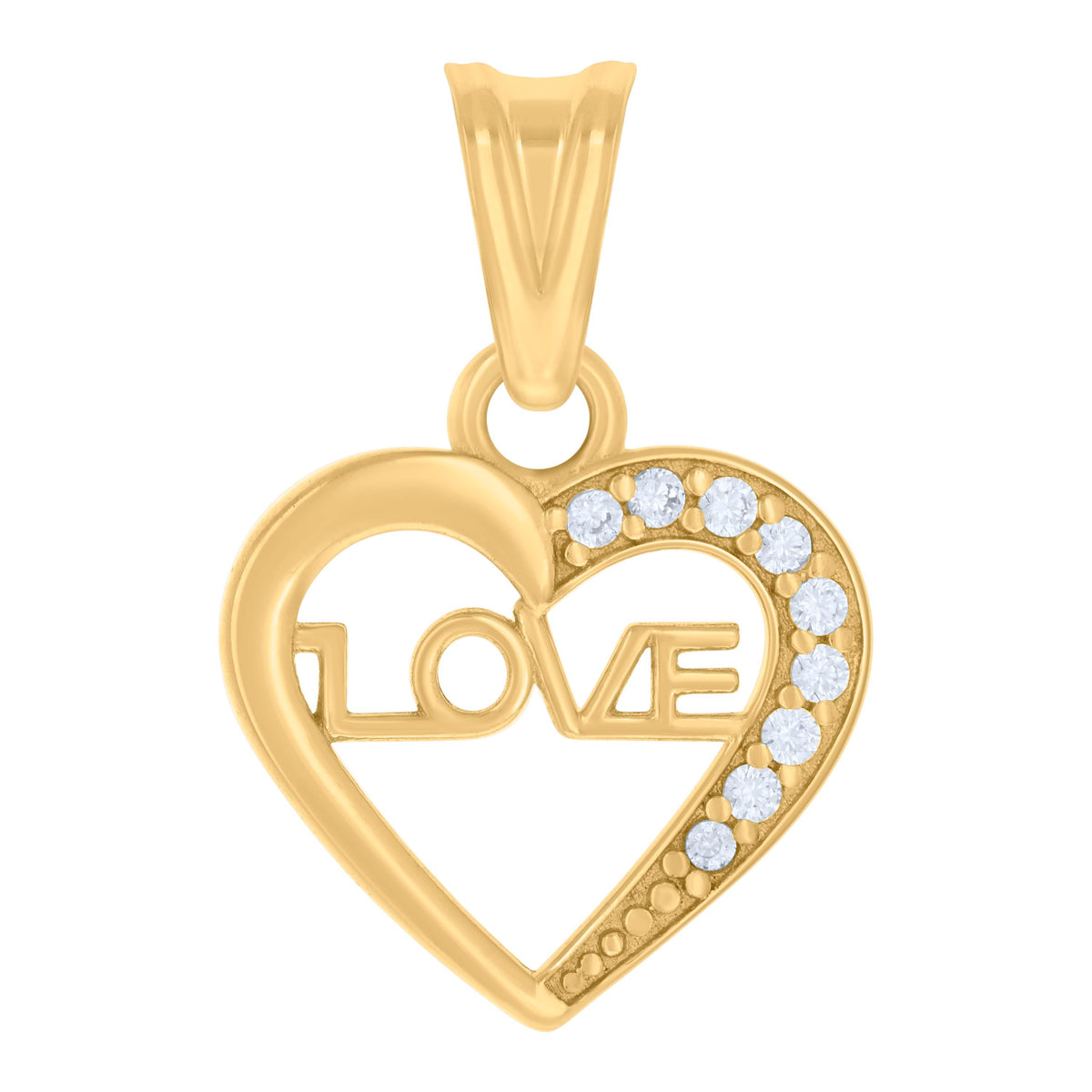 14kt Yellow Gold Women Cubic-Zirconia LOVE Heart Charm Pendant
