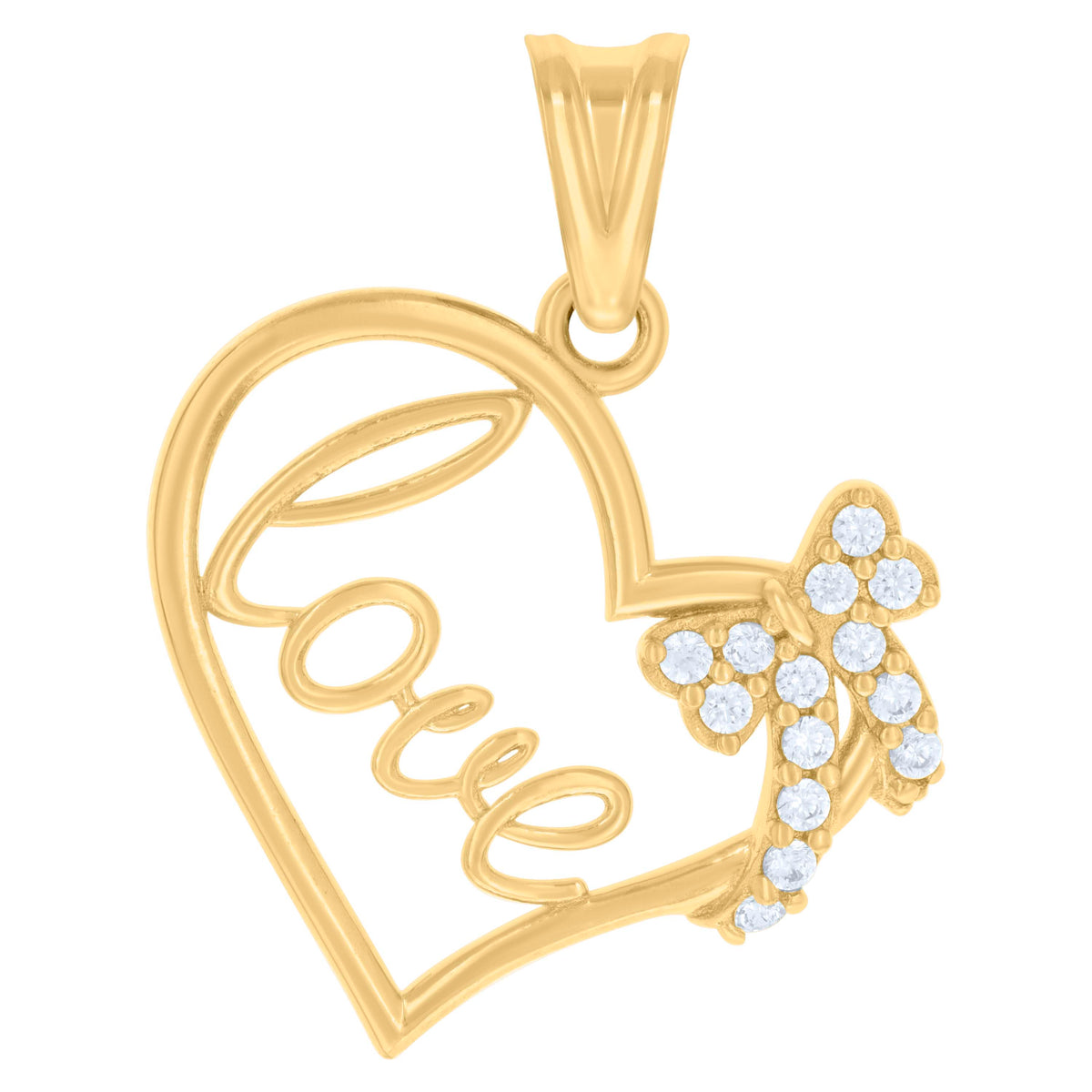 14kt Yellow Gold Women Cubic-Zirconia LOVE Heart Charm Pendant